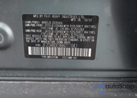 2011 Subaru Forester 2.5X Premium z USA, uszkodzony, nr VIN JF2SHBDC9BH711042